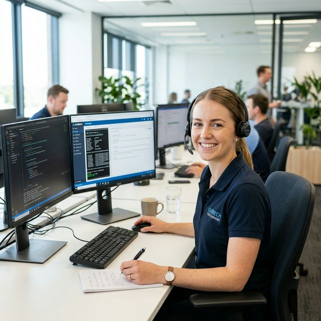 Técnico de soporte atendiendo llamada